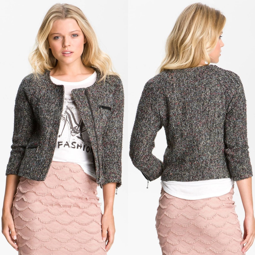 SANCTUARY Black & Confetti Tweed Full Zip Blazer or Jacket